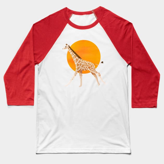 Giraffe and Sun | Color Illustration Baseball T-Shirt by DrawingEggen